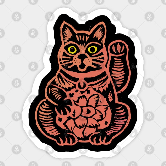 Japanese Woodblock Cat Maneki Neko Sticker by craftydesigns